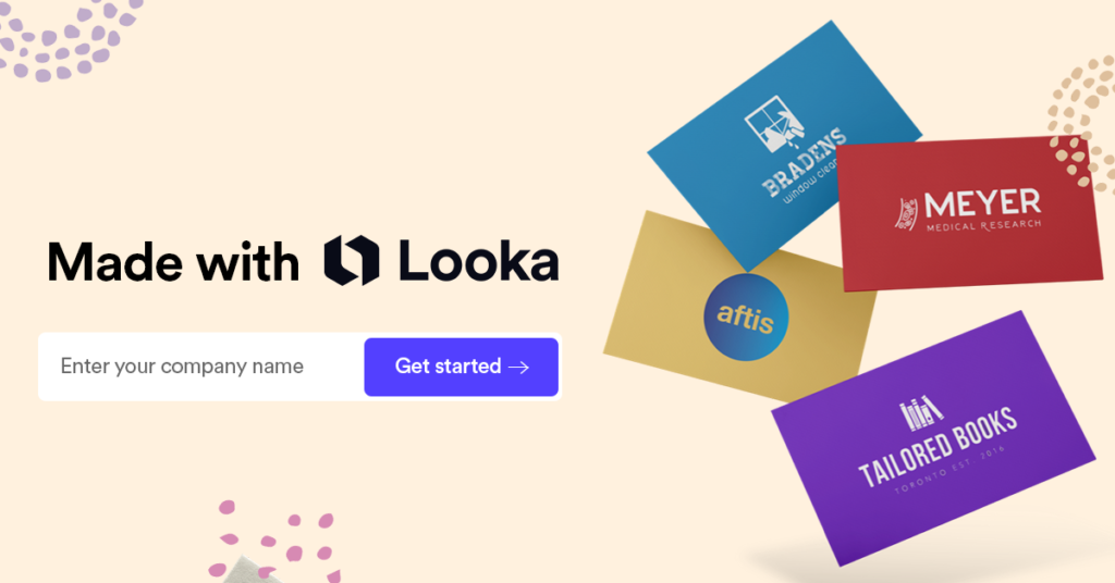 Looka Free and Premium Logo Maker Banner. Some Logo samples are displaying in this banner.