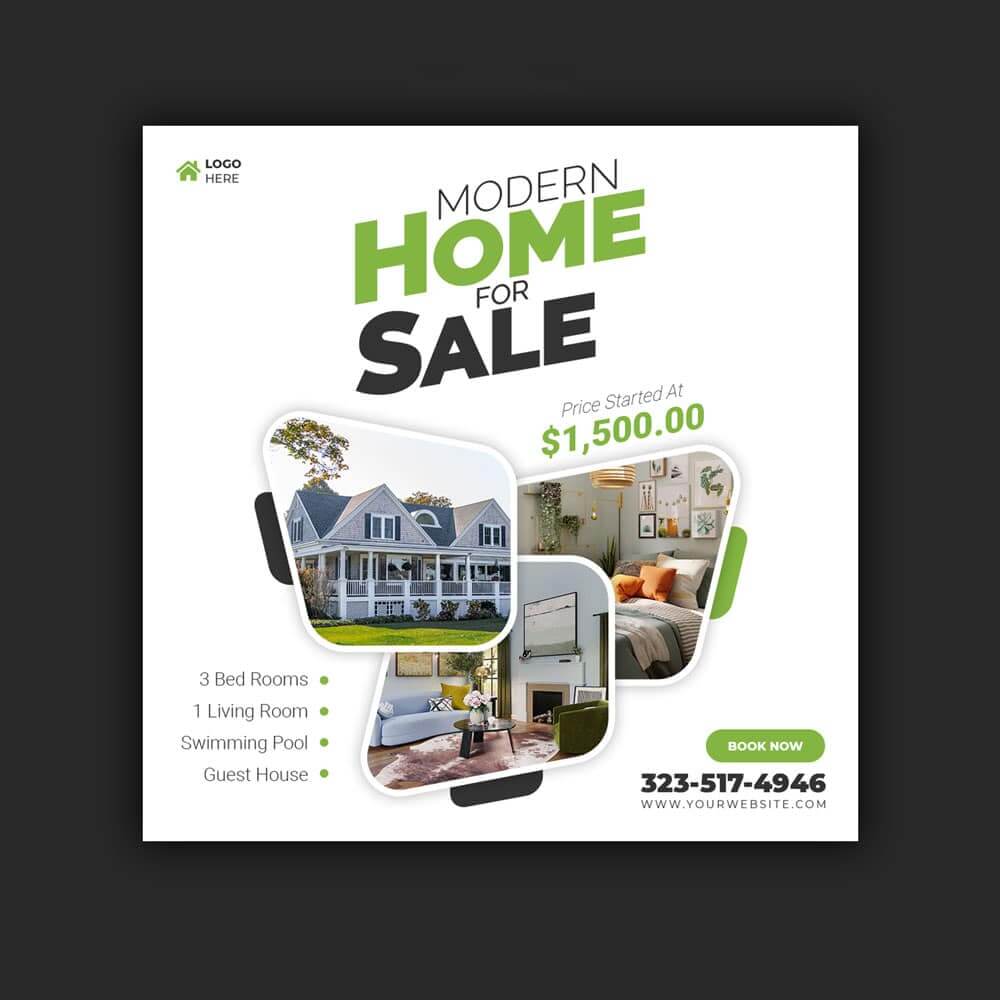 Modern home sale flyer template for Elementor Products Archive.
