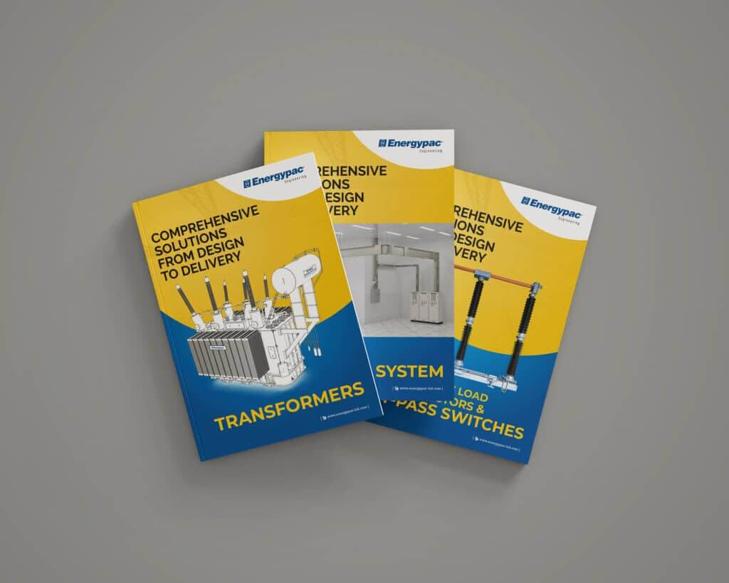 A collection of Elementor brochures displayed on a grey background.