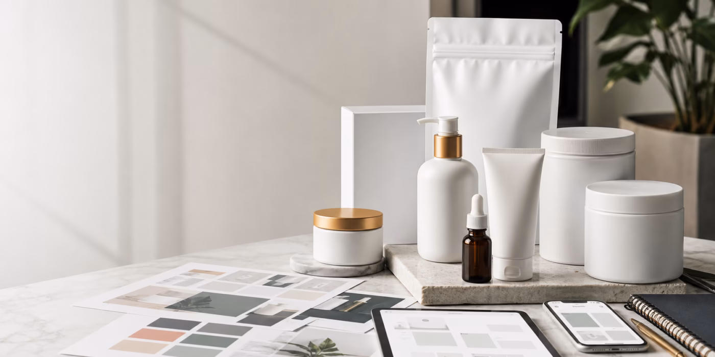 packaging and brand identity designer creating ecommerce packaging mockups and brand visuals